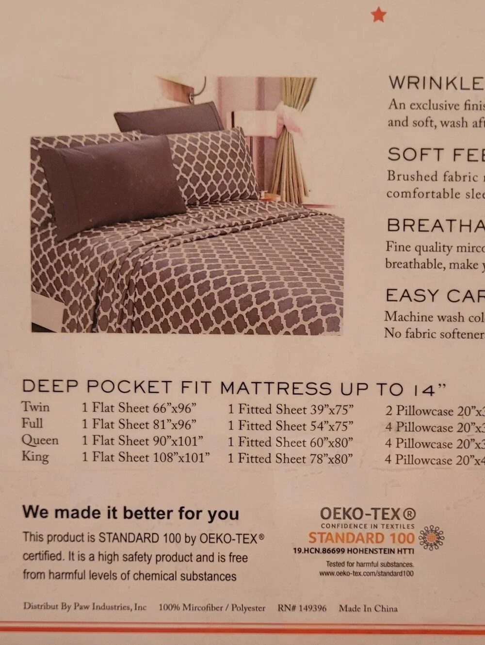 American Home Collection - Gray Geometric Deep Pocket King Sheet Set of 6